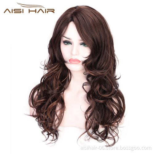 High Temperature Hair Body Wave Mixed Brown Long Wig Synthetic Wig For Black White Women Party Fashion Cosplay Wigs